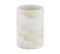 WENKO Odos Toothbrush Beaker, High-Quality Toothbrush Holder for Toothbrush and Toothpaste, Mouthwash Cup Made of Sturdy Polyresin in Marble Look, Ideal for Bathroom and Guest Toilet, Diameter 8 x 10 cm, White/Gold