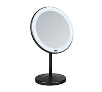 WENKO Onno LED stand cosmetic mirror, dimmable make-up mirror with LED lighting and 5x magnification, switch on/off via touch function, operation with batteries or USB cable, 20x34x13.5 cm, black
