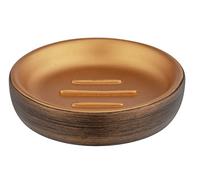 WENKO Palena soap holder, round soap dish for storing solid hand soaps or shampoos made of high-quality polyresin in elegant design, (W/D x H): Ø 10.5 x 2.5 cm, bronze