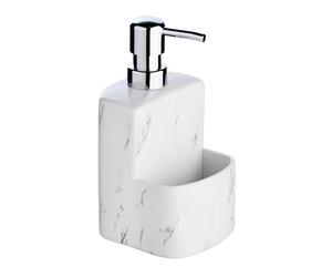 WENKO PUMA Detergent Festival Marble Refillable Soap Dispenser with Non-Slip Soft-Touch Surface 0.38 L, Ceramic, White, 10 x 18 x 10 cm