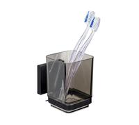 WENKO Quadro Toothbrush Cup Plastic Cup with Elegant Stainless Steel Holder Easy Assembly No Drilling Black