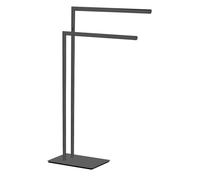 WENKO Recco Hand Towel Rack, Freestanding Towel Rail with 2 Arms, Stable Base Plate, Solid Steel, 48 x 80.5 x 20 cm, Black