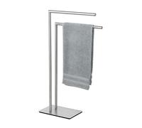 WENKO Recco towel rack, free-standing towel rack of satin stainless steel with heavy base plate for secure stand, two bars for storing towels, 48 x 80.5 x 20 cm