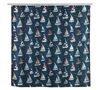 WENKO Regatta Shower Curtain, Stylish Textile Curtain for Shower and Bathtub, Washable, Water Resistant, with 12 Rings for Attaching to the Shower Rod, 180 x 200 cm, Multi-Colour