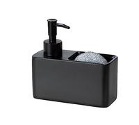 WENKO Resa Washing Up Liquid Dispenser 150 ml with Sponge Compartment Including Sponge, Suitable for Washing Up Liquid or Liquid Soap, Black Outdoor Kitchen Accessories, Made of Polyresin, 14.5 x 14.3
