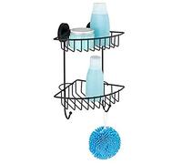 WENKO Rinconera Doble Vacuum-Loc Bari Black, Alloy Steel, 22,5 x 29,5 x 16 cm