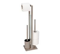 Wenko Rivalta Freestanding Toilet Brush and Toilet Brush and Spare Roll Holder, Matt Lacquered Steel, Safety Glass Divider Plate, 18 x 70 x 23 cm, Taupe