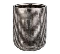 WENKO Rivara toothbrush mug, toothbrush holder for toothbrush and toothpaste, ceramic, elegant silver decoration perfect for bathroom & guest WC, hand-painted, Ø 7.5 x 9.5 cm, silver