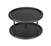WENKO Rotating Lazy Susan turntable organiser Duo Black, rotating shelf, 2-tier kitchen and fridge organiser, rotating cake plate, brushed stainless steel in black, versatile use, Ø 26.5 x 15.5 cm