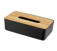 WENKO Rotello cosmetic tissue box, box for cosmetic tissues or handkerchiefs, plastic tissue box with bamboo lid, easy to remove, for storing standard cardboard boxes, 24 x 7.5 x 12.7 cm, black/nature