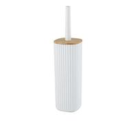 WENKO Rotello toilet brush set, closed toilet brush holder made of plastic with bamboo lid and grooved structure, Ø 10 x 36 cm, WC brush included, brush head replaceable, white/natural