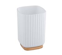 WENKO Rotello toothbrush mug, mouthwash tumbler made of plastic and base made of bamboo, storage option for toothbrushes with easy-grip grooved structure, Ø 8.6 x 11.1 cm, white/natural