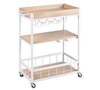 WENKO Rustico kitchen trolley, 3 shelves, versatile serving trolley with 4 castors, mobile shelf with wine glass holder & bottle holder, 80 x 89.5 x 40 cm, in lacquered metal & MDF, Sonoma/White