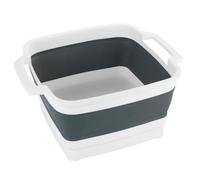 WENKO Sira foldable dish bowl, foldable washing bowl with integrated drain plug & handles for easy transport, space-saving storage, 8 litres, (W x H x D) 39 x 18 x 32.5, grey/white