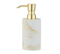 WENKO Soap Dispenser Mod. Odos Refillable Soap Dispenser for Liquid Soap Made of Sturdy Polyresin in Marble Look, Ideal for Bathroom and Guest Toilet, 7 x 18 x 10 cm, Capacity 290 ml, White/Gold