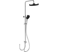 WENKO Softwater shower system, stainless steel shower set with rain shower head, handheld shower head, shower hose, easy connection to existing fittings, height adjustable (75-120 cm), chrome