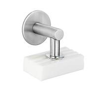 WENKO Stainless Steel Shiny Soap Holder with Magnet and Turbo-Loc Wall Mount for Gluing, Silver matt, 4,5 x 4 x 7 cm