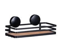 WENKO Static-Loc® Plus Alba Wall Shelf, Bathroom Shelf Made of Painted Steel and Sustainable Bamboo, No Drilling Required, Secure Hold Thanks to Static Adhesion, 26.5 x 12.5 x 11 cm, Black/Natural