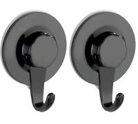 WENKO Static-Loc® Plus Valenza Wall Hook Black - Towel Hook, Coat Hook, Attachment Without Drilling, Plastic (ABS), 6.2 x 8.5 x 2.5 cm, Black (Pack of 2)