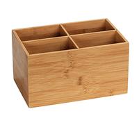WENKO Terra Bamboo Organiser Box with 3 Compartments - Storage Box, Bathroom Basket, Bamboo, brown, Bambus M