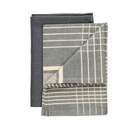 WENKO Tito Tea Towels, Set of 2, Absorbent, Quick-Drying Tea Towels, Grey Cotton in Waffle Look and Stripes, 45 x 65 cm