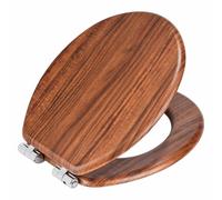 WENKO Chestnut toilet seat, made of FSC-certified fibreboard with Easy-Close automatic soft-closing mechanism and Fix-Clip fastening, (W x D): 35.5 x 42.5 cm, laminated and moisture-resistant, brown