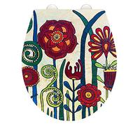 WENKO Toilet seat Red Blossom, colourful Rollin'Art WC seat, relief surface, hygienic quick-action fastening stainless steel & soft-closing mechanism, made of antibacterial Duroplast, 38 x 44.5 cm