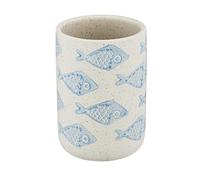 WENKO Toothbrush Cup Model Aquamarine Toothbrush Holder for Toothbrush and Toothpaste Made of Elegant Ceramic in Matte White with Blue Maritime Scenery Hand-Painted Diameter 8 x 11 cm