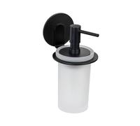 WENKO Turbo-Loc Bivio Black Matt Soap, Aluminium Wall Holder, Dispenser 150 ml Glass, Fixing Without Drilling, 8 x 16 x 10 cm