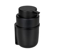 WENKO Turbo-Loc Carpino Soap Dispenser, Pump Dispenser Made Plastic for Attaching No Drilling to Smooth Surfaces for up to 250 ml Liquid Soap, Metal Wall Holder, Black