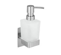 WENKO Turbo-Loc Genova Matt Soap Dispenser, 200 ml, No Drilling Required, Stainless Steel/Satin Glass, 6.2 x 19.7 x 9 cm, Matte Silver