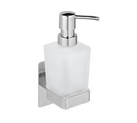 WENKO Turbo-Loc Genova Shine Soap Dispenser, 200 ml, No Drilling Required, Stainless Steel/Satin Glass, 6.2 x 19.7 x 9 cm, Shiny Silver