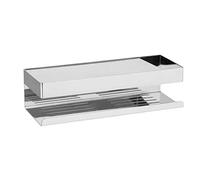 WENKO Turbo-Loc Genova Shine Wall Shelf Stainless Steel Bathroom Shelf for Attaching No Drilling with Adhesive Pad System, Decorative Storage of Care Products, 30 x 8 x 10.5 cm, Glossy