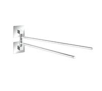 WENKO Turbo-Loc® Quadro Stainless Steel Towel Rail with 2 Arms - No Drilling Required, Rustproof Stainless Steel, 6.5 x 14.5 x 40 cm, Chrome
