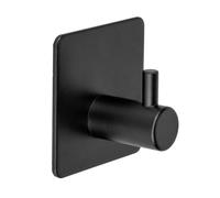 WENKO Ureo wall hooks, black, set of 2, hooks made of lacquered, stainless steel, towel hooks for bathrooms, guest WCs & the entire household, mounting without drilling, 4.5 x 4.5 x 3 cm