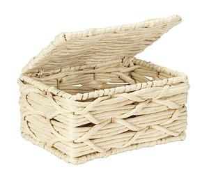 WENKO Vabriano bathroom box, paper mesh storage basket with lid, for bathroom and office storage, 19 x 10 x 14 cm, boho style, beige