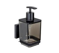 WENKO Vacuum-Loc Quadro Soap, Plastic Dispenser 340 ml with Stainless Steel Holder, No Drilling Required, Black, Acrylonitrile Butadiene Styrene (ABS) Polystyrene, 7,5 x 16 x 10 cm