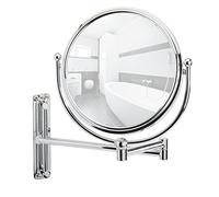 WENKO Wall-mounted cosmetic mirror Deluxe - height-adjustable, swivel function, reflecting surface ø 19 cm 500 % magnifying effect, Steel, 23 x 28.5 x 33 cm, Chrome