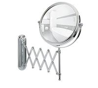 WENKO Wall-Mounted Cosmetic Mirror Telescope Deluxe - Height-Adjustable, Swivel Function, Reflecting Surface ø 19 cm 500% Magnifying Effect, Steel, 23 x 38 x 50 cm, Chrome