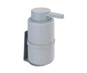 WENKO Woya Wall Soap Dispenser, Refillable Ceramic Pump Dispenser for up to 250 ml of Liquid Soap, Dishwashing Liquid or Disinfectant, Turbo-Loc Attachment No Drilling, 6.8 x 13 cm, Grey