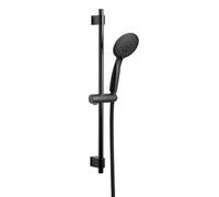 WENKO Young shower set, shower rod in high-quality stainless steel with modern shower head with 5 spray types and shower hose, for instantaneous water heaters, universal connection ½", 66 cm, black
