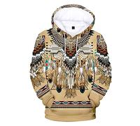WENKOMG1 Mens Ethnic Printed Hoodies Long Sleeve Winter Fall American Indian Sweatshirt Native Style Graphic Pullover, Red, 4XL