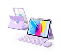 Wenlaty for iPad A16 11th/10th Generation Case with Keyboard & Mouse, 360° Rotating Magnetic Detachable Cover with Pencil Holder, 7-Color Backlit Keyboard and Mouse for iPad 11 inch/10.9", Purple