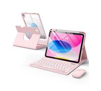 Wenlaty for iPad A16 11th/10th Generation Case with Keyboard & Mouse, 360° Rotating Magnetic Detachable Cover with Pencil Holder, 7-Color Backlit Keyboard and Mouse for iPad 11 inch/10.9", Light Pink