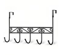 WENLION Over The Door Hook, Over Door Hanger for Coat, Towel, Bag, Robe - 5 Hooks (Black)