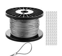 WENLISELL 100m 2mm Stainless Steel Wire Rope, 304 Stainless Steel Wire Cable with Aluminum Crimping Loop, 7x7 Strand Core Metal Cable for Garden, Fence, Hanging