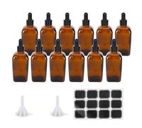 WENLISELL 12 Pack Amber Glass Dropper Bottles 30ml, Refillable Square Glass Bottle with Funnel and Label, Empty Essential Oil Bottles for Aromatherapy, Perfumes, Massage Oils