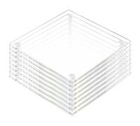 WENLISELL 12 PCS Square Glass Drinking Coasters, 9cm Clear Glass Coaster, Non-Slip Crystal Glasses Coasters for Tabletop, Office, Home, Mugs, Cups