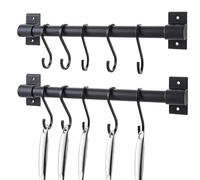 WENLISELL 2 PCS 30cm Wall Mounted Kitchen Utensil Rail with 10 Sliding Hooks, Aluminium Kitchen Tool Holder Utensil Hanging Rack Storage Rail for Towel Spoon Fork Gloves, Black