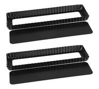 WENLISELL 2 PCS Rectangular Tart Tin for Baking, 14inch Long Flan Tin with Removable Bottom, Non-Stick Carbon Steel Quiche Tins for Baking, 35x11cm